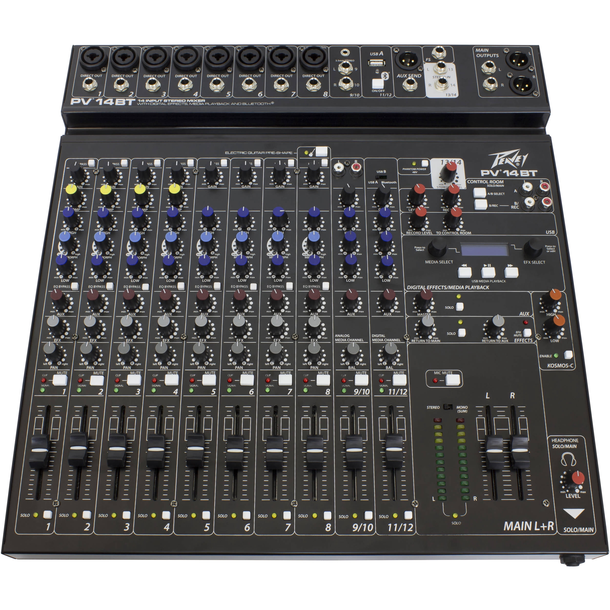 Peavey PV 14 BT Pro Audio DJ 14 Channel Analog Mixer Bluetooth Streaming Cables