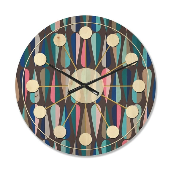 Designart 'Abstract Retro Drops VIII' Mid-Century Modern Wood Wall Clock