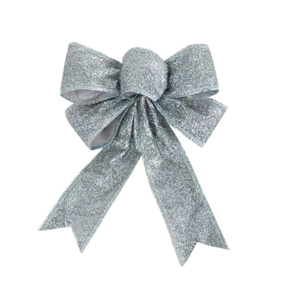 10 Pcs Christmas Bow Decorations,6.3" x 8.6" Velvet Glitter Christmas Bow,Glitter Holiday Bows with Sequin Ties for Xmas Tree,Halloween,Wreath,DIY Crafts,Gift Wrapping,Party Decor Ornaments(Silver)