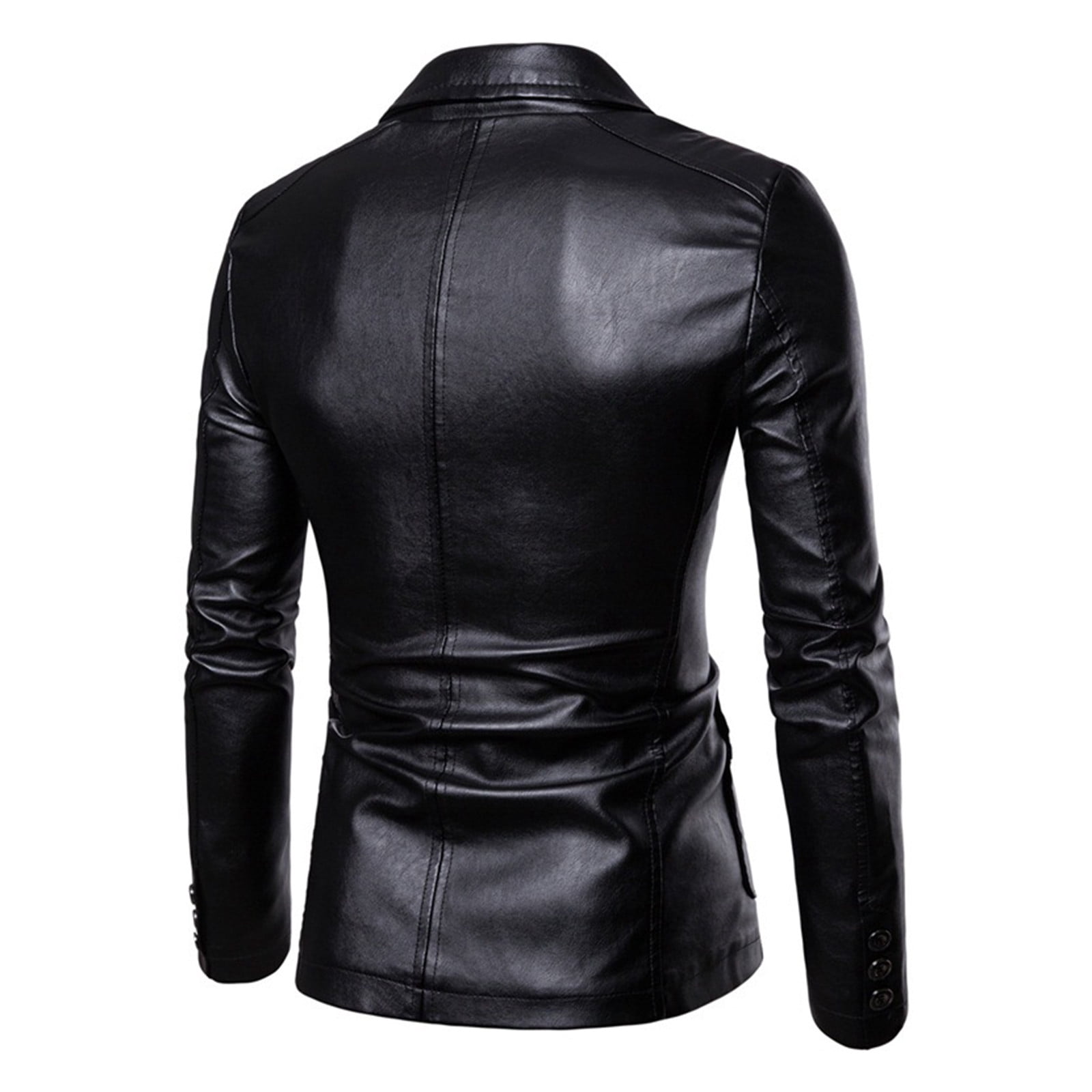 YLSDY Men's Faux Leather Blazer Jacket Slim Fit Button Up Long Sleeve Business Wedding Party Coat Black XXL