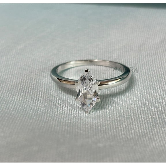 Marquise Diamond Ring, Minimalist Solitaire Promise Ring For Women,  925 Sterling Silver