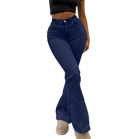 Bell Bottom Jeans for Women High Waisted Stretch Skinny Flared Denim Long Pants Retro Jean Trousers (2XL Dark Blue)
