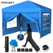 Vecukty 10' x 10' Sturdy Pop Up Canopy Tent with Removable Sidewalls, High Density Oxford, Waterproof Windproof Outdoor Shade Canopy, Instant Portable Shelter for Outdoor Wedding Picnics Camping-Blue