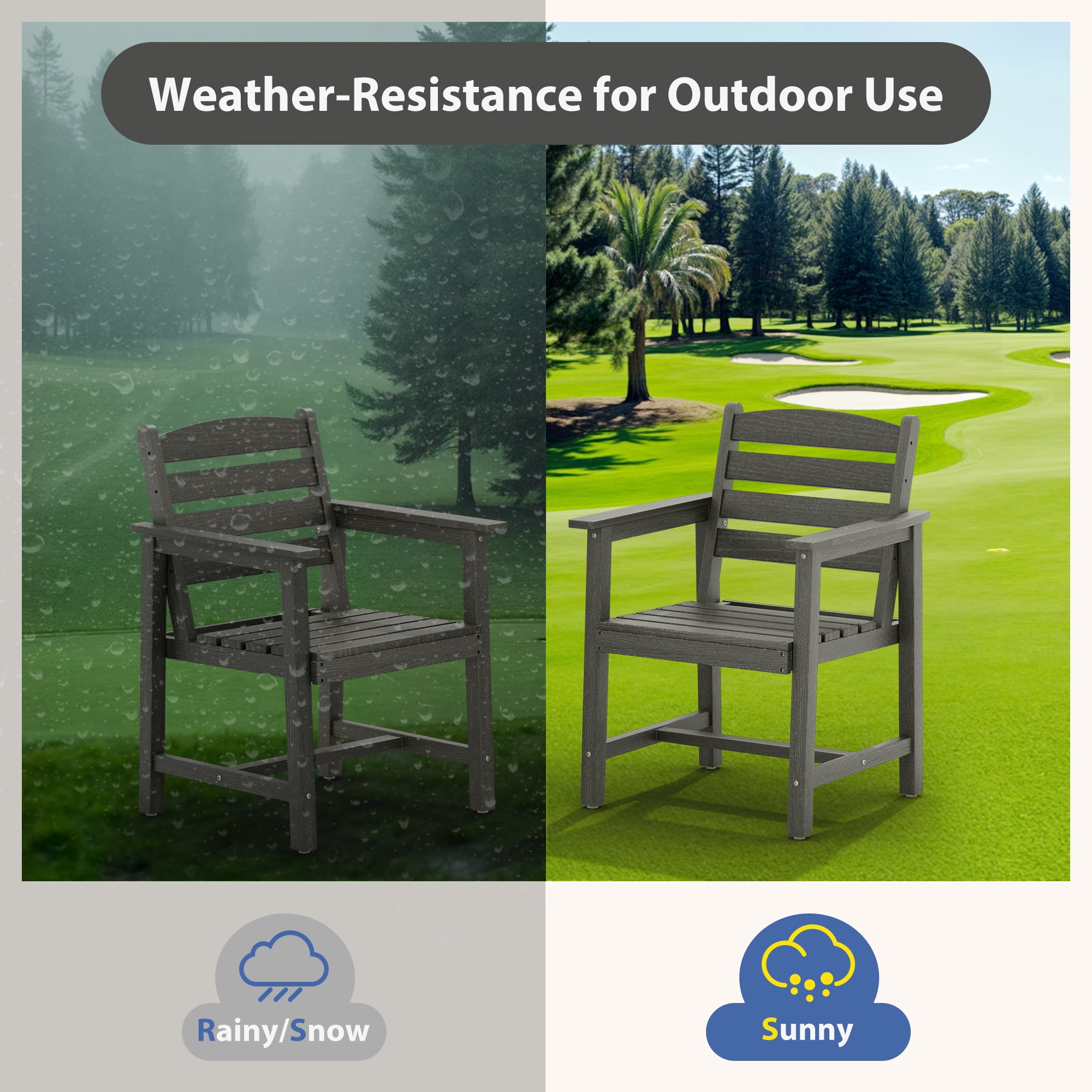 Eclife Set of 2 outdoor patio dining chairs Plastic Plywood Weather Resistant for Balcony Deck Pool Lawn Garden Backyard, Gray