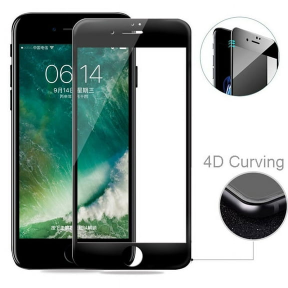 Tempered Glass Screen Protector 4D Full Cover 9H Hardness [HD Crystal Clear] [Bubble Free] Black [Soft Edge Hybrid] B1 for iPhone 6 6S 7