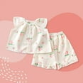 thumbnail image 3 of LIIPEE Girls Pajamas Outfits Summer Cute Ruffled Cartoon Printed Fly Sleeve Round Neck Button Tops Shorts 2 Piece Set Kids Classic Sleepwear Outfit,Pink,24-36 Months, 3 of 3