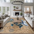 thumbnail image 4 of Summer Blue Sea Whale Living Room Rugs 6'x9', Nautical Vintage Ocean Wave Compass Sailboat Linen Low Pile Throw Large Area Rug Non-Slip Sturdy Edge Binding Carpet for Dining Room Kitchen Office, 4 of 9