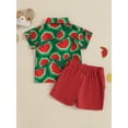 thumbnail image 6 of Qmyliery Toddler Baby Boy Summer Outfits Watermelon Pattern Button Down Turn Down Collar Short Sleeve Shirt with Shorts 2 Pcs Set 6 12 18 24 Months 3 4 Years, 6 of 9