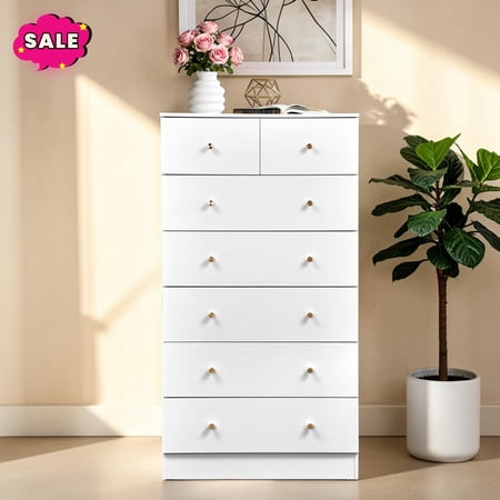 GZXS 51.5 Tall Dresser for Bedroom with 7 Drawers Modern Chest of Drawers for Living Room Hallway Entryway White