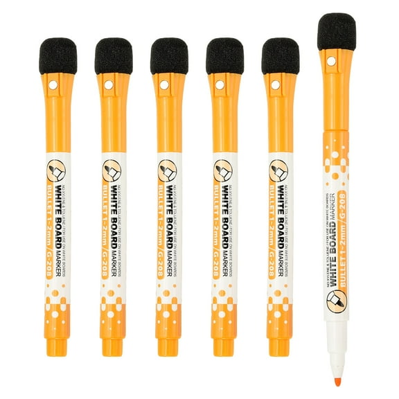 Magnetic Whiteboard Pen, 1-2mm Fine Tip Dry Erase Orange Markers, 6 Pcs