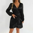 thumbnail image 4 of SwiftWear Women's Satin Silky V-Neck Long Sleeve Wrap Dress with Ruffled Hem & Tie Waist - Casual Dresses S-2XL | Comfortable Party Wear, 4 of 7