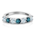 thumbnail image 2 of Gem Stone King 925 Sterling Silver Round Sky Blue Aquamarine Blue Diamond Anniversary Ring for Women (1.13 Cttw, Gemstone Birthstone) (Size 9), 2 of 4