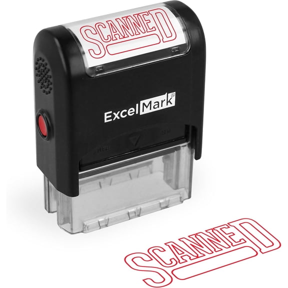 ExcelMark Scanned Stamp Self-Inking Rubber Stamp - Red Ink for Office Use, Ideal for Efficient Document Management with Scanned Stamps, Perfect for Professional Settings