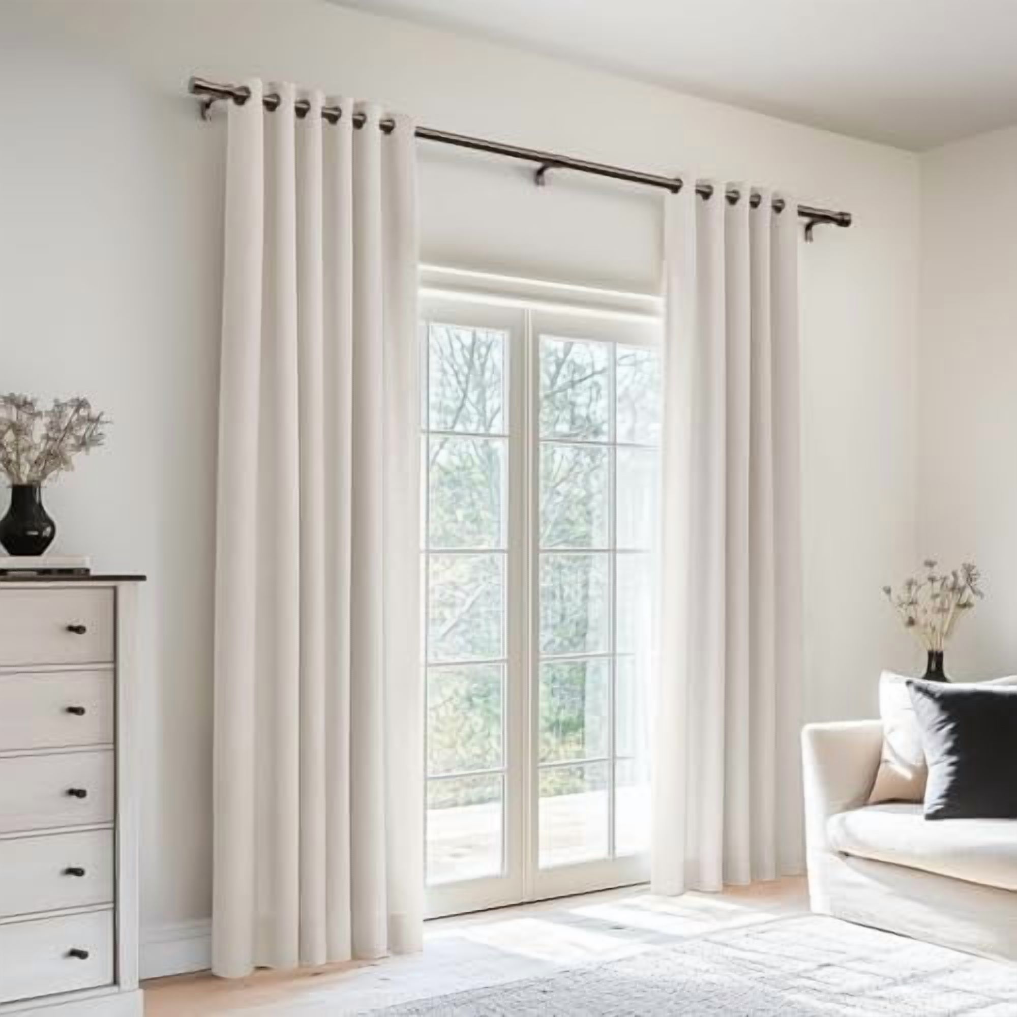 Curtain Rods for Windows 48 to 84, Bronze Curtain Rod, Adjustable 1 Inch Heavy Duty Outdoor/Indoor Modern Drapery Pole, 32"-86"