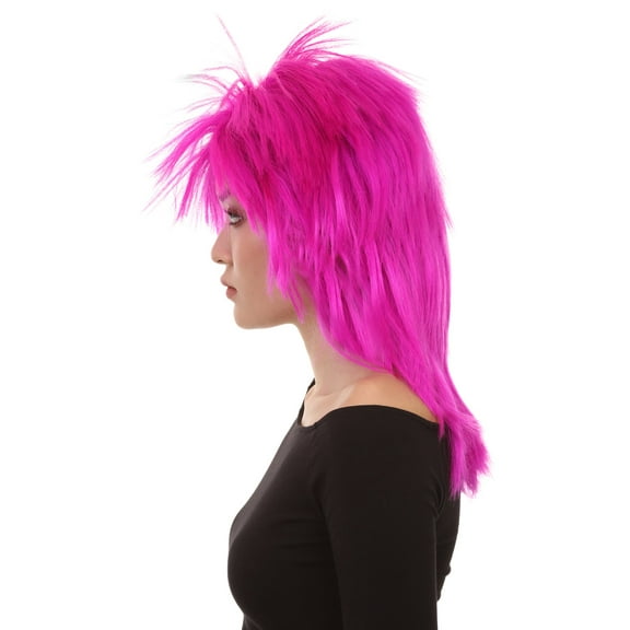 HPO Unisex 80's Punk Rocker Mullet Wig – Premium Breathable Capless Cap with Flame-Retardant Synthetic Fiber | Ideal for Cosplay, Halloween, and Anime Party - Neon Fuchsia