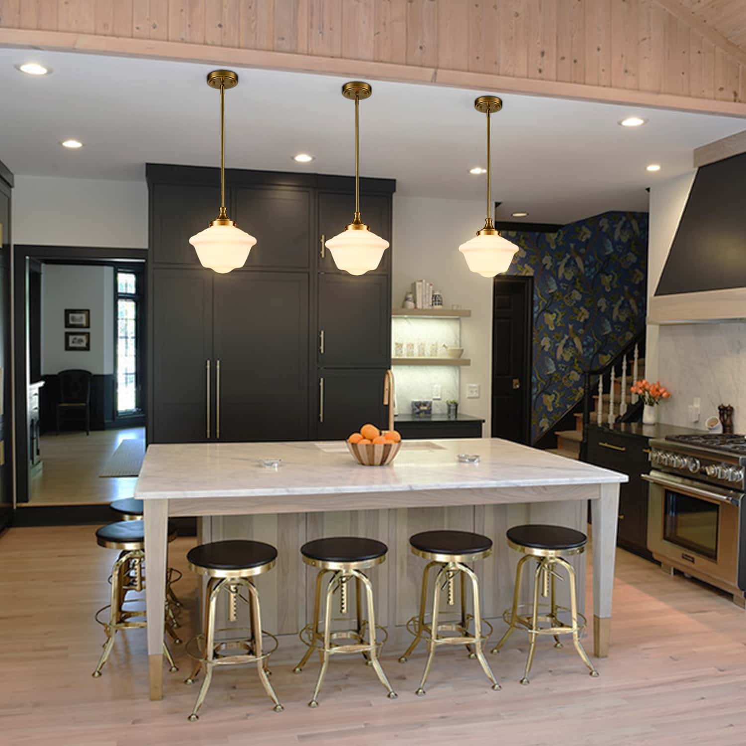 Schoolhouse Glass Pendant Light Fixture for Kitchen Island