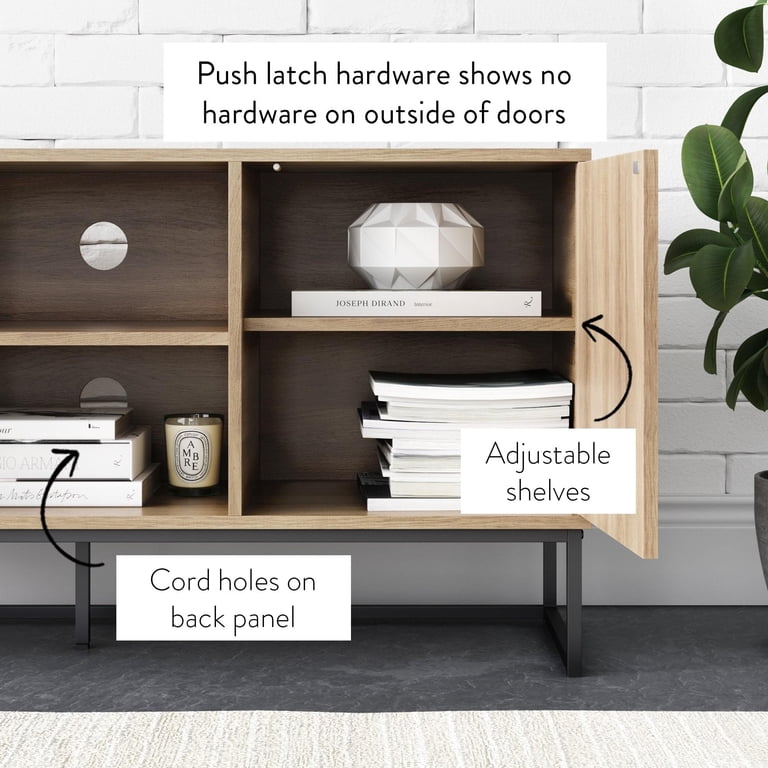 Credenza moderna con ripiani regolabili - ante in rattan - MDF - Nera