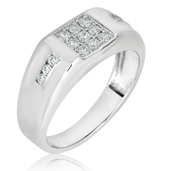 AVORA 925 Sterling Silver Clustered Simulated Diamond CZ Men's Fashion Ring  - Size 11