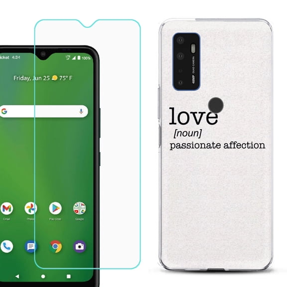 Shockproof Bumper Phone Case for AT&T Radiant Max 5G / Fusion 5G, with Tempered Glass Screen Protector, by OneToughShield ® - Dictionary/Love