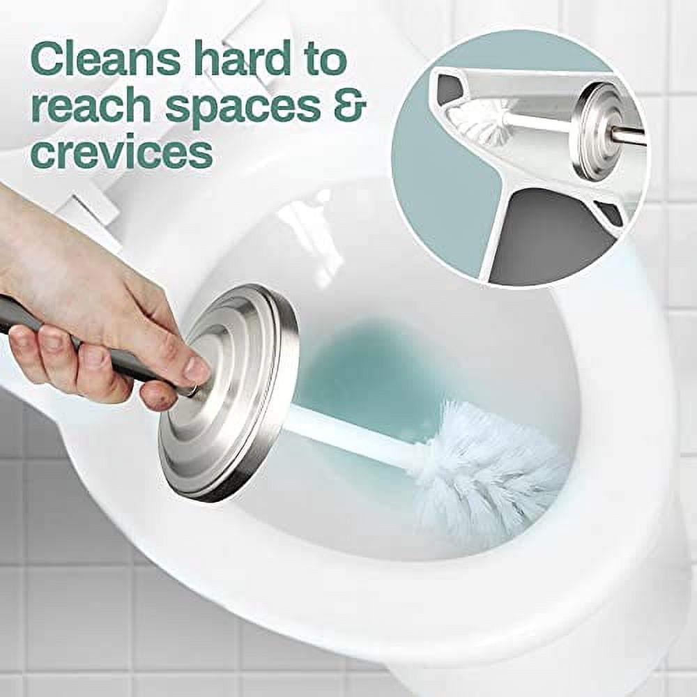 Stainless Steel Modern Toilet Brush & Holder Set (2 Pack) - Modern Toilet Bowl Brush Holder - Cleaner Toilet Brushes Bathroom Accessories - Bathroom Bowl Cleaner Brush with Caddy