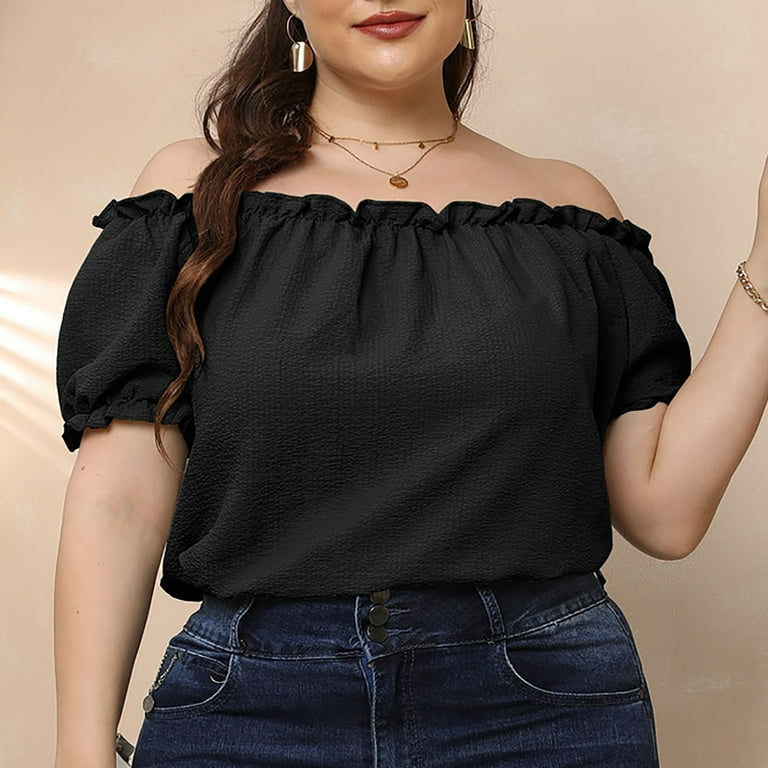 Black off the shoulder shirt plus size outlet