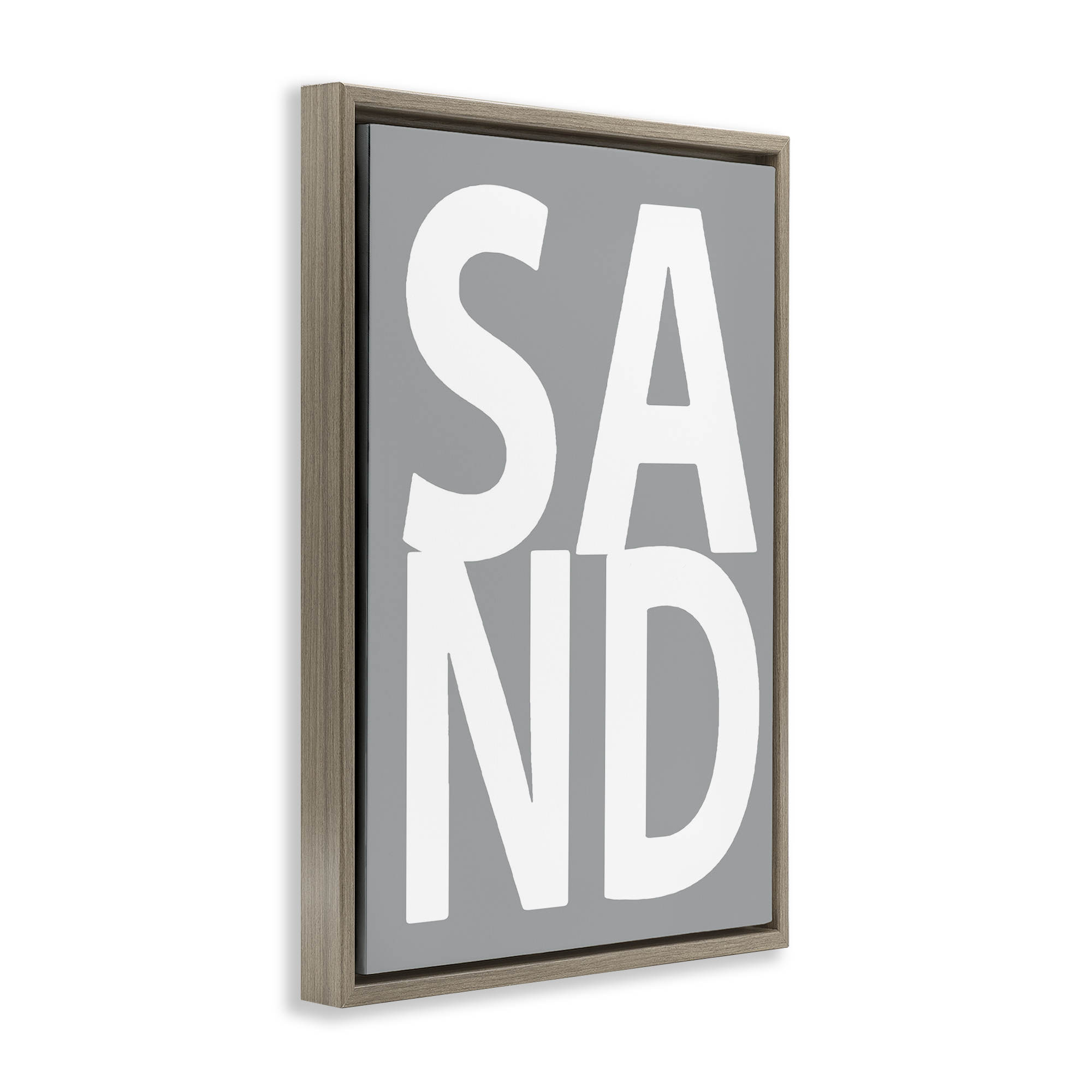 Stupell Industries Sand Word on Grey Typography Painting Brown Floater Framed Art Print Wall Art, 21 x 31