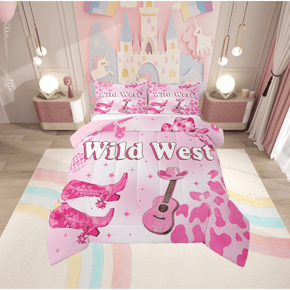 Erosebridal Guitar Boots Bedding Twin Comforter Set,Disco Ball Down Comforter,Western Theme Bedding Sets Twin with Comforter,Microfiber Music Room Decorative,Reversible,2-Piece