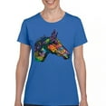 thumbnail image 1 of Tee Hunt Dean Russo Colorful Horse T-Shirt Neon Mosaic Wild Mustang Women's T-Shirt Tee, Blue, Small, 1 of 5