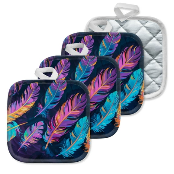 4 Pack Pot Holders,Kitchen Essential, Potholder Set,Glowing Feathers In An Ethereal Display