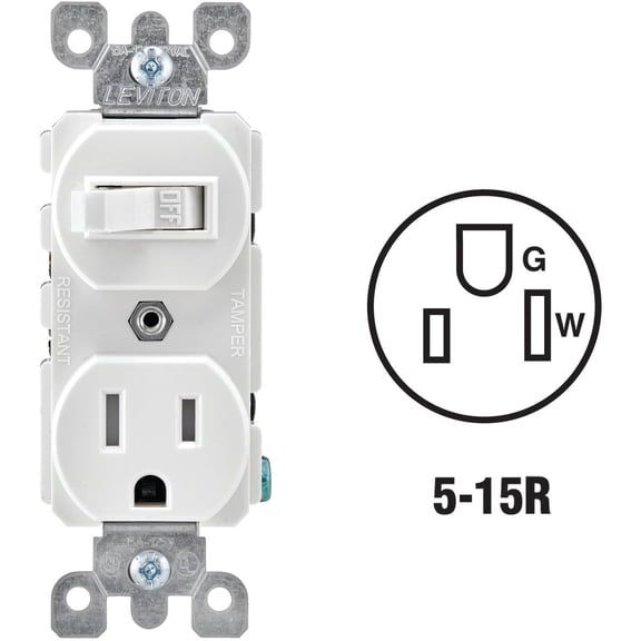 Leviton White Tamper Resistant Toggle Light Switch Outlet Receptacle 15A T5225-W