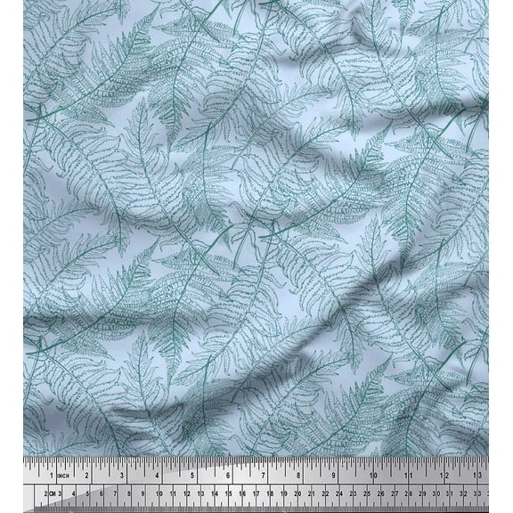 Soimoi Blue Cotton Duck Fabric Artistic Leaves Print Sewing Fabric Yard 42 Inch Wide