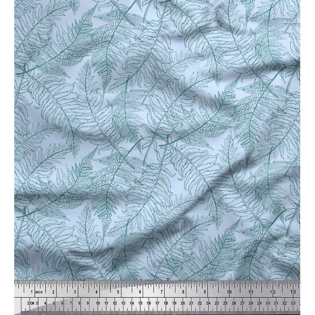 Soimoi Blue polyester Crepe Fabric Artistic Leaves Fabric Prints By Yard 42 Inch Wide