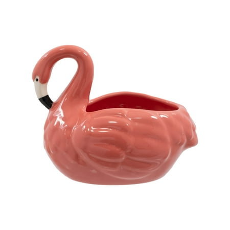 Mainstays 5.6″ x 7.3″ x 5.6″ Round Coral Pink Ceramic Flamingo Planter