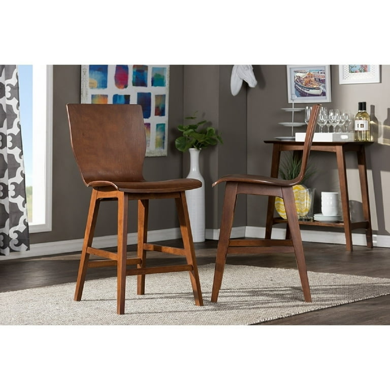 Baxton Studio Elsa Mid-century Modern Scandinavian Style Dark Walnut Bent Wood Counter Stool - Set of 2 Baxton Studio Elsa Mid-century Modern Scandinavian Style Dark Walnut Bent Wood Counter Stool - Set of 2