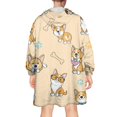 thumbnail image 2 of Wearable Oversized Blanket,Cartoon Corgi Dog and Footprints Wearable Blanket Hoodie for Adults,Cozy Hooded Blankets with Super Pockets,Super Warm Fuzzy Pullover for Women & Men, 2 of 6