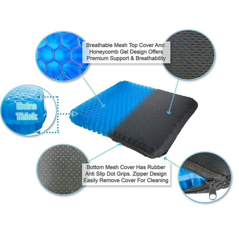 Honeycomb Cooling Premium THICK Gel Support Seat Cushion with Non