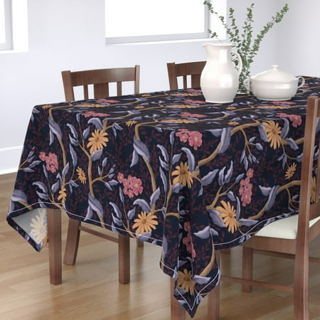 

Cotton Sateen Tablecloth 70 x 108 - Bellanora Climbing Night Vines Floral Art Deco Nature Nouveau Black Print Custom Table Linens by Spoonflower