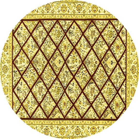 Ahgly Company Machine Washable Indoor Round Persian Yellow Traditional Area Rugs, 4' Round