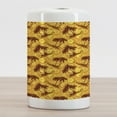 thumbnail image 2 of Hawaiian Ceramic Toothbrush Holder, Ocean Sea Island Themed Pattern with Palm Trees on Vivid Circled Backdrop, Decorative Versatile Countertop for Bathroom, 4.5" X 2.7", Marigold and Brown, 2 of 4