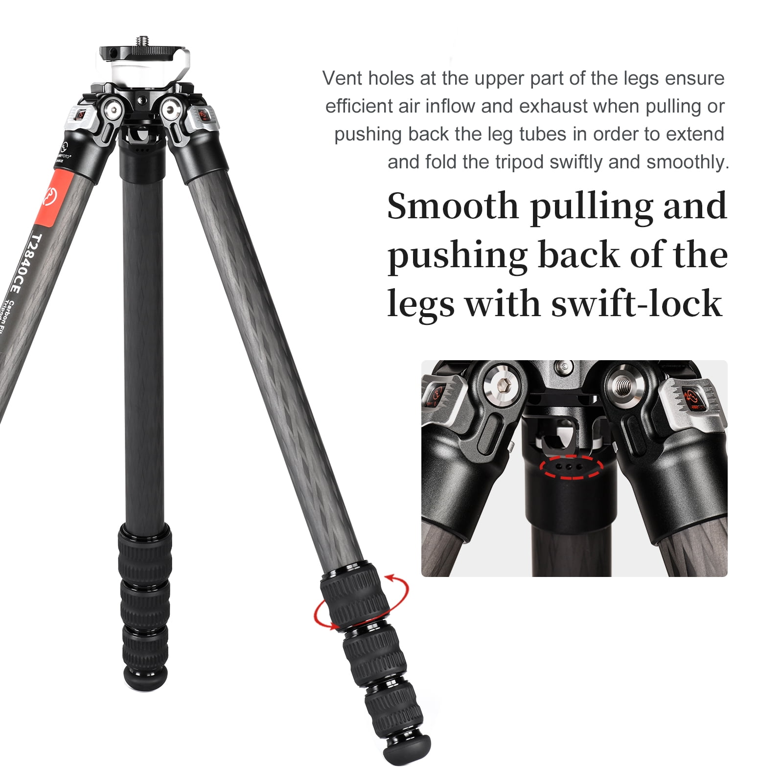 SUNWAYFOTO T2840CE Travel Tripod Carbon Fiber Professional Tripod Dslr Camera Waterproof,35.3lb Load