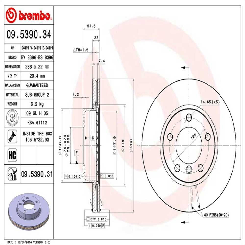 Brembo 09.5390.31 BRAKE ROTORS Fits select: 2000 BMW Z3 2.8, 2000 BMW 323 IT