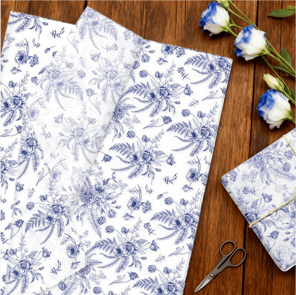 Blue and White Porcelain Patterned Tissue Paper - Chinese Elegance for Party Decor & Gift Wrapping, 50 Sheets