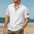 thumbnail image 2 of Afdoent Men's Polo Shirt Male Summer Trend Linen Short Sleeve Shirt Embroidered Flag Shirt Comfortable, 2 of 9