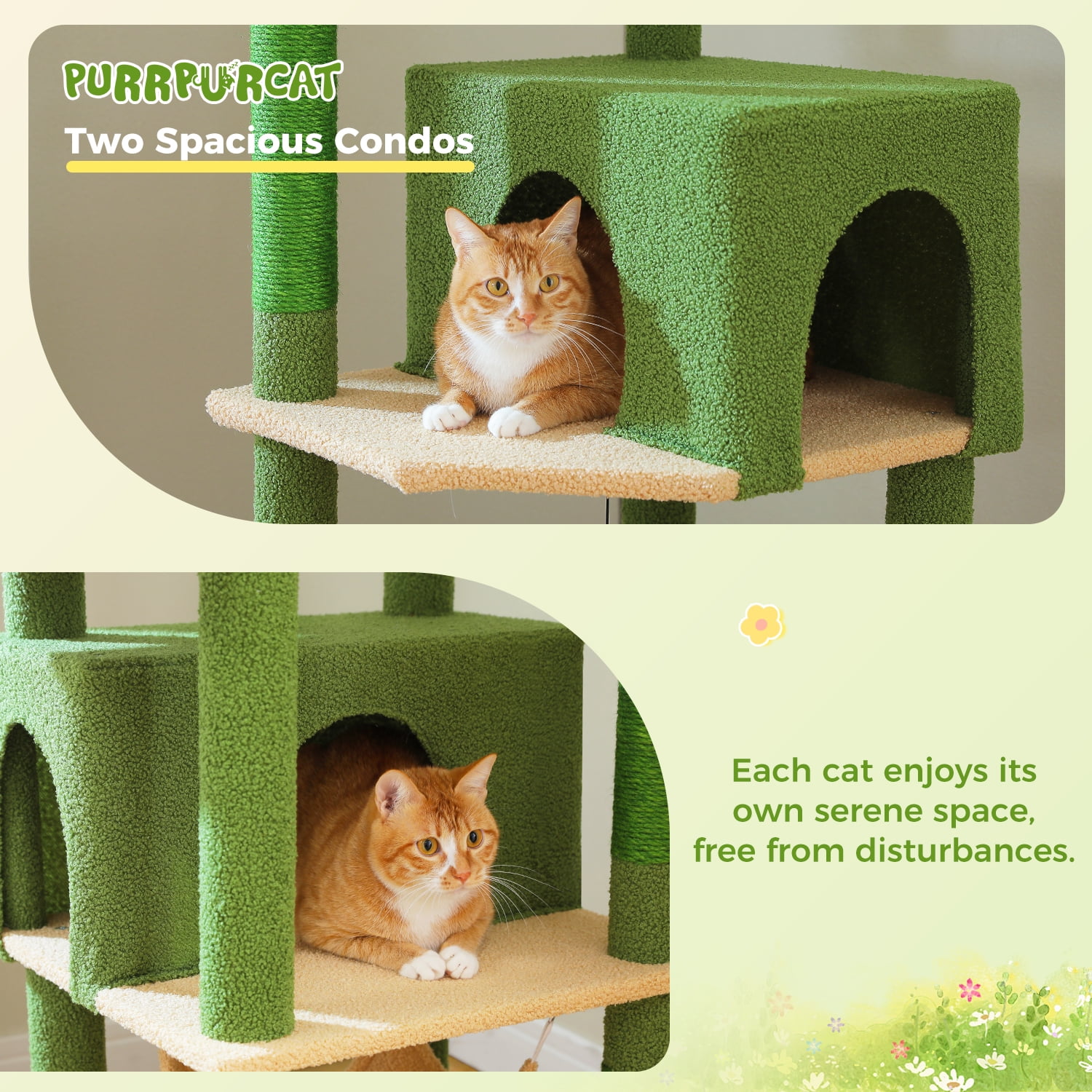 Pefilos 74" Large Cat Tree Tower for Indoor Cats, Fat Cats with Big Hammock, Cat Climbing Tree with Scratching Posts, Condo House and Top Perch, Green