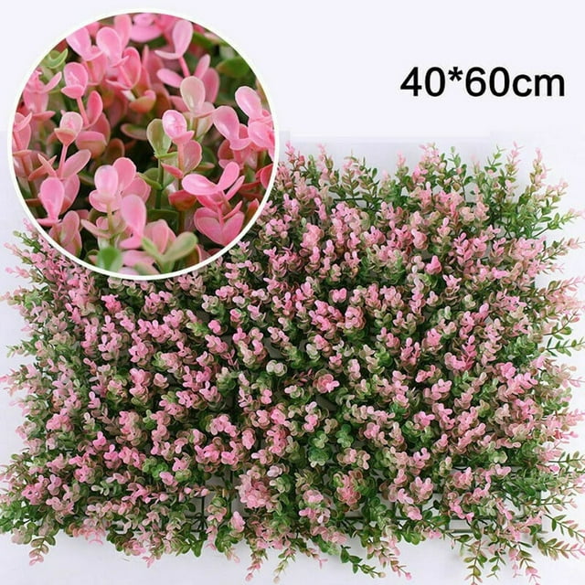 Luckyn Artificial Grass Mats Lawn Carpet,Artificial Silk Flowers Wall Mat,Flower Wall Hedge Fence Foliage Panel Home Wedding Decor,Pink