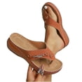 thumbnail image 5 of CYMMPU Women's Decorative Thong Wedge Sandals, Perforated Platform Flip Flops, Open Toe Slip On Summer Beach Walking Slippers Brown 37, 5 of 9