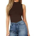 thumbnail image 6 of Women’s Sleeveless Mock Turtle Neck Bodysuit Tanks Tops Soft Slim Fit Stretchy Layer Top Classical Bodycon Jumpsuits, 6 of 9
