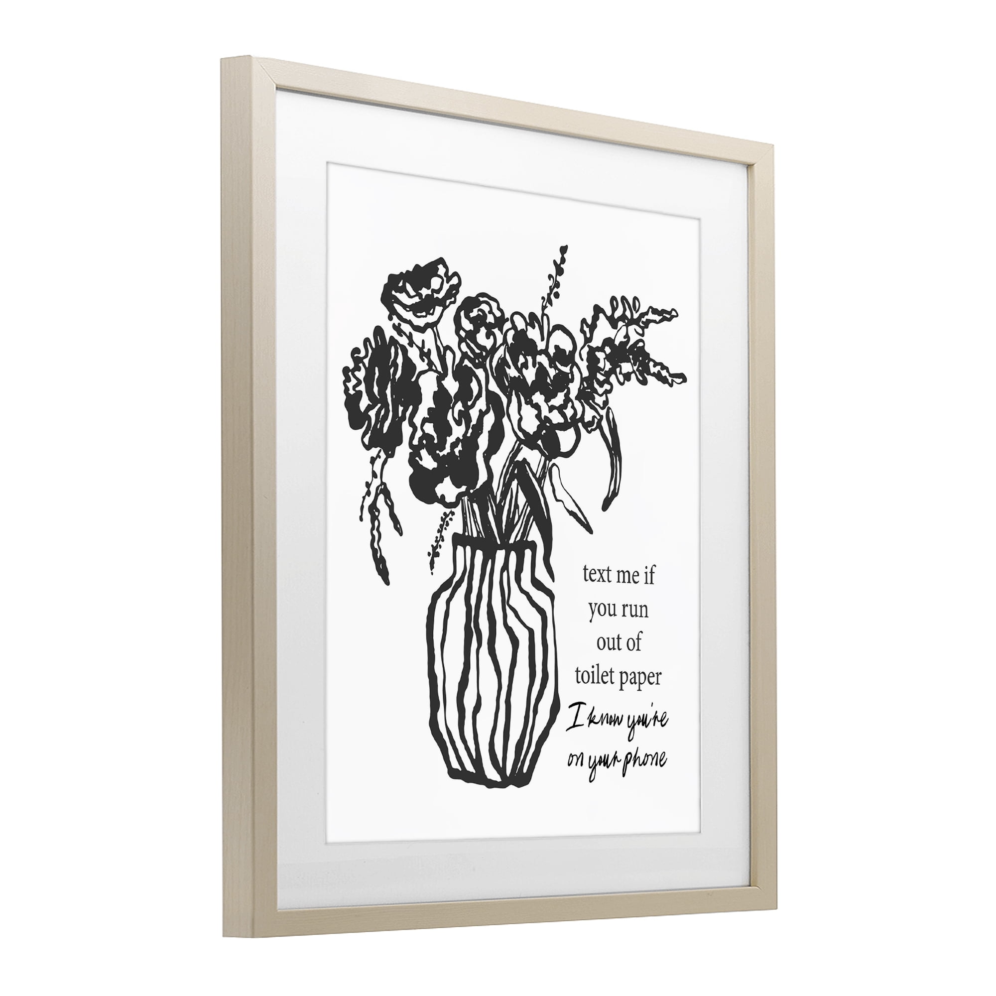 Stupell Industries Text Me Bathroom Florals Birch Framed Print Under Glass, design by Lettered and Lined
