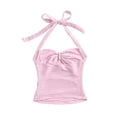 thumbnail image 6 of XIAONA Casual Tank Tops For Women Summer Sleeveless Solid Color Halter Open Back Crop Tie Back Slim Fit Floral Decoration Comfortable Soft Breathable Sexy Daily Basic Tops For Ladies,S, 6 of 6