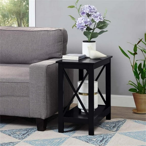 Pemberly Row Chairside End Table with Shelf in Black Wood Finish
